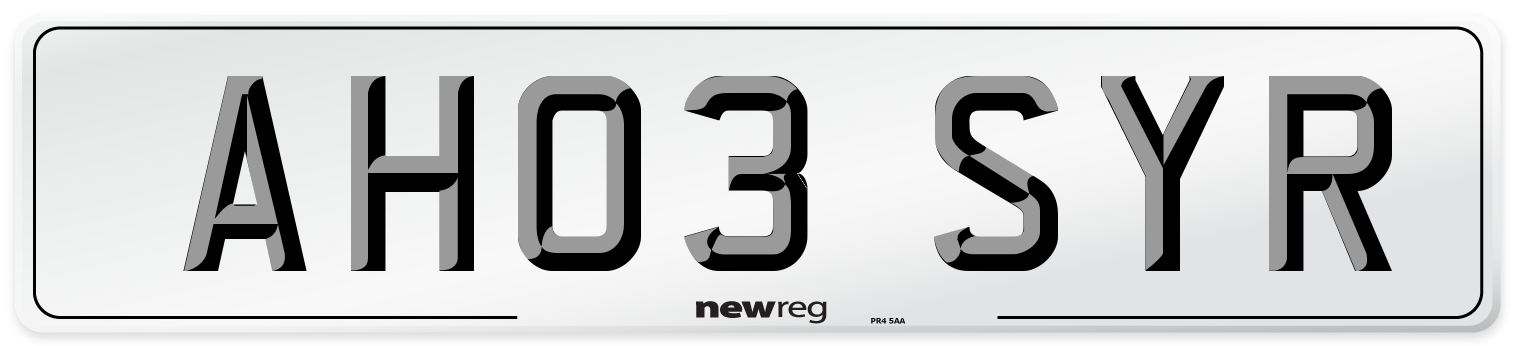 AH03 SYR Number Plate from New Reg
